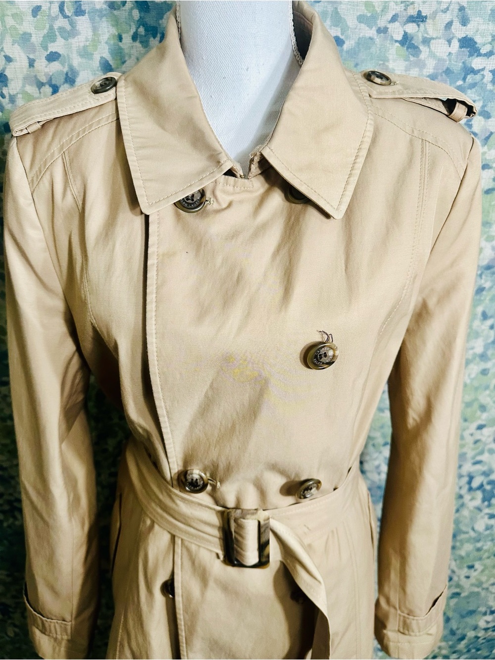 Lauren Ralph Lauren Khaki Double Breasted Belted Trench Coat XL - Picture 6 of 10